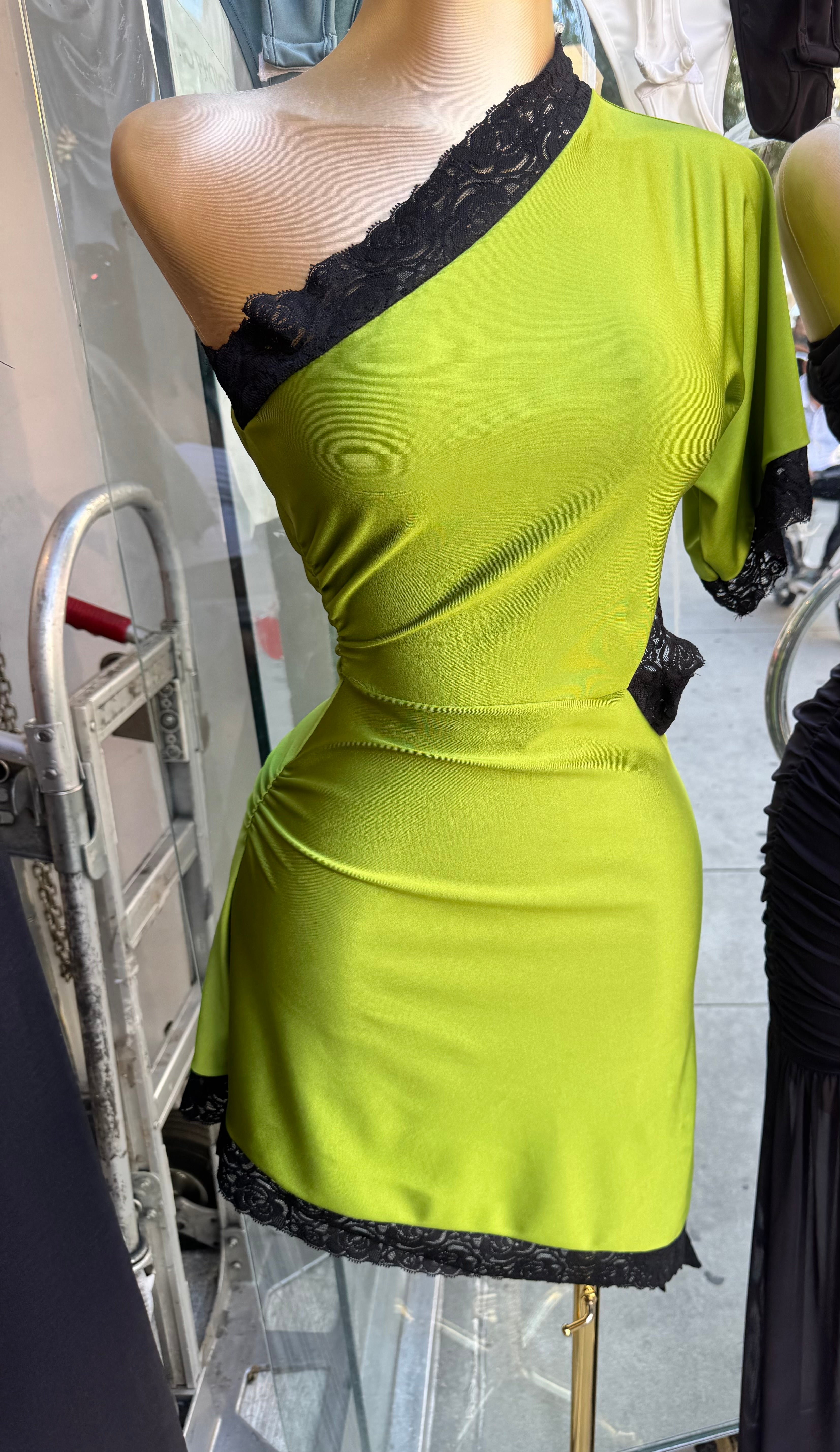 Lace Trim One-Shoulder Mini